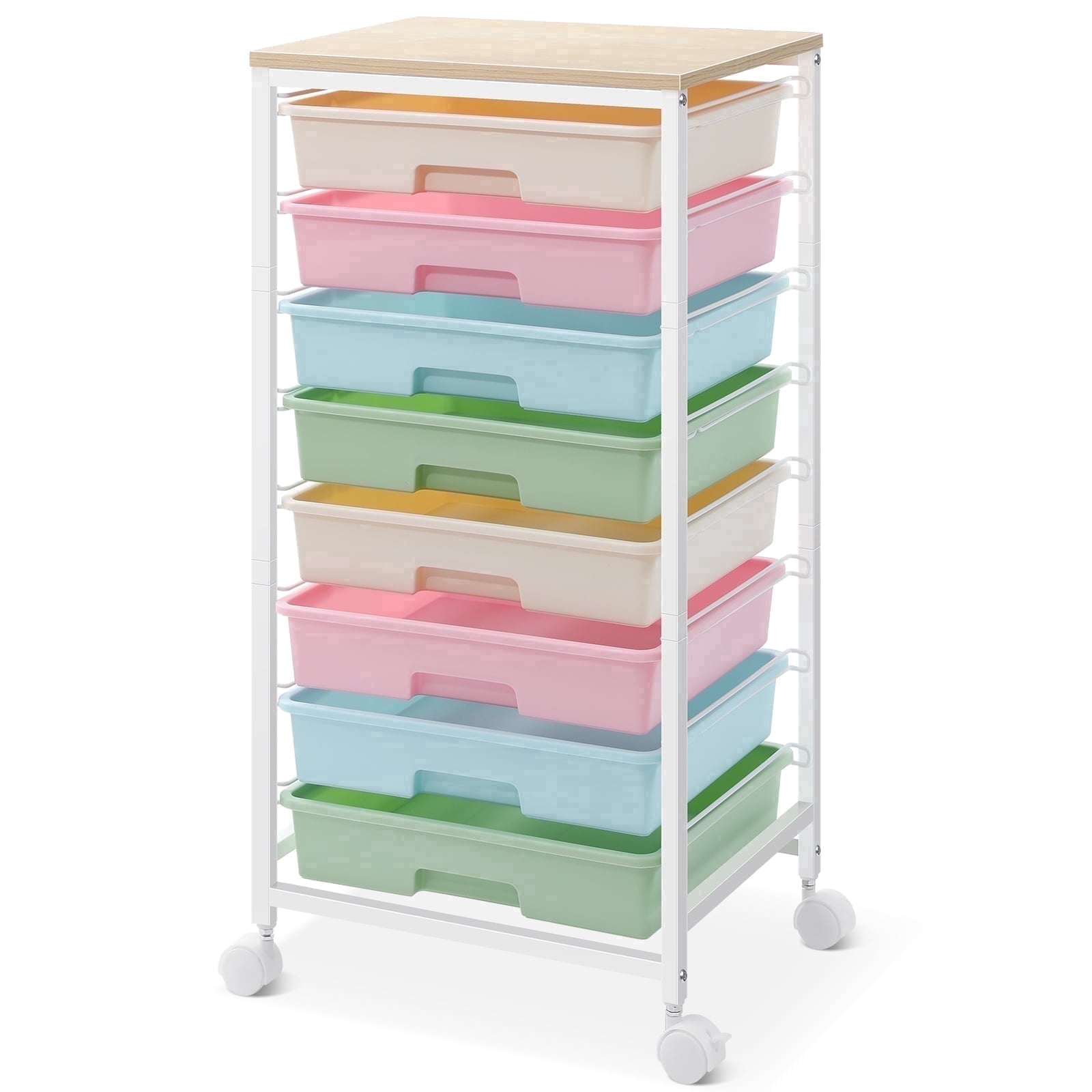 KK KINGRACK Storage Rolling Drawer Cart, Drawer Organizer with 8 Drawers and Wooden Tabletop, Metal & Plastic, Multicolor