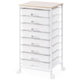 thumbnail image 1 of KK KINGRACK Storage Rolling Drawer Cart, Drawer Organizer with 8 Drawers and Wooden Tabletop, Metal & Plastic, White, 1 of 8