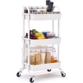 thumbnail image 1 of KK KINGRACK Utility Rolling Cart with Lockable Wheels Multi-Purpose Storage Organizer Organizer Trolley with Handles Serving Trolley with Mesh Basket, White, 1 of 8