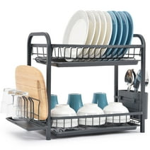 Dish Drying Rack with Drainboard, 2-Tier Dish Racks for Kitchen Counter ...