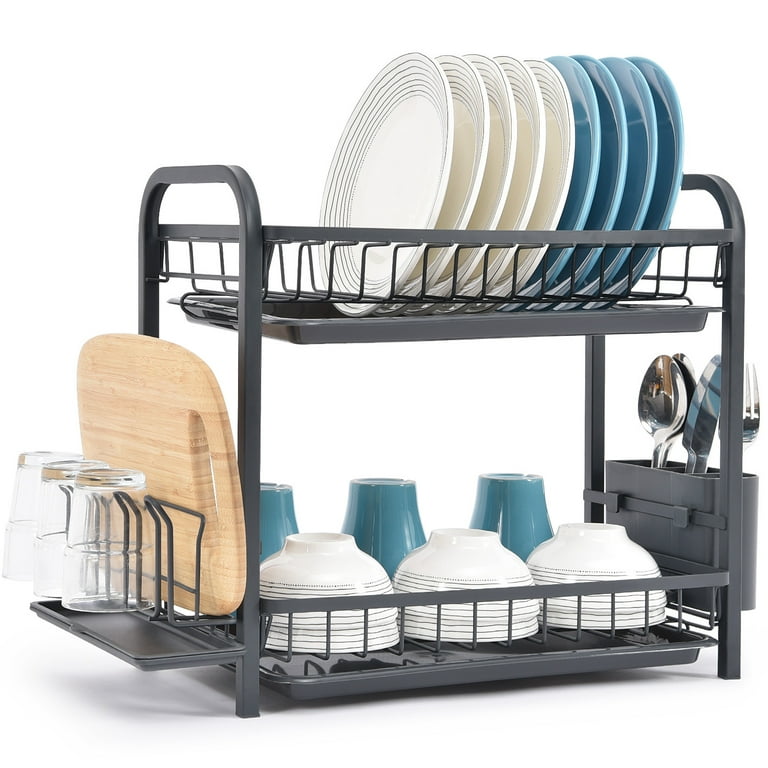 Simple Houseware 2-Tier/ 1-Tier Dish Rack with Drainboard,Dish