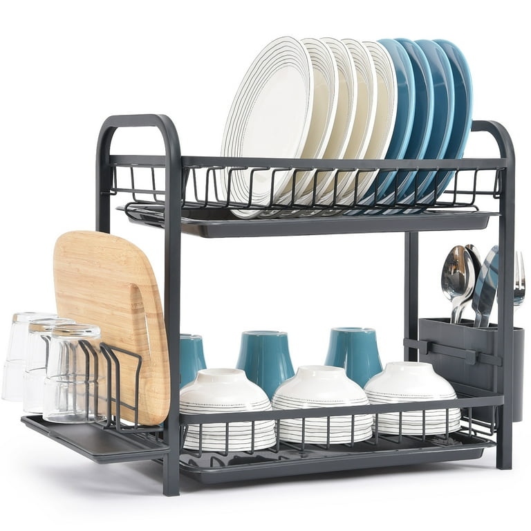 Large Dish Drying Rack with Drainboard, 2 Tier Stainless Steel Drying