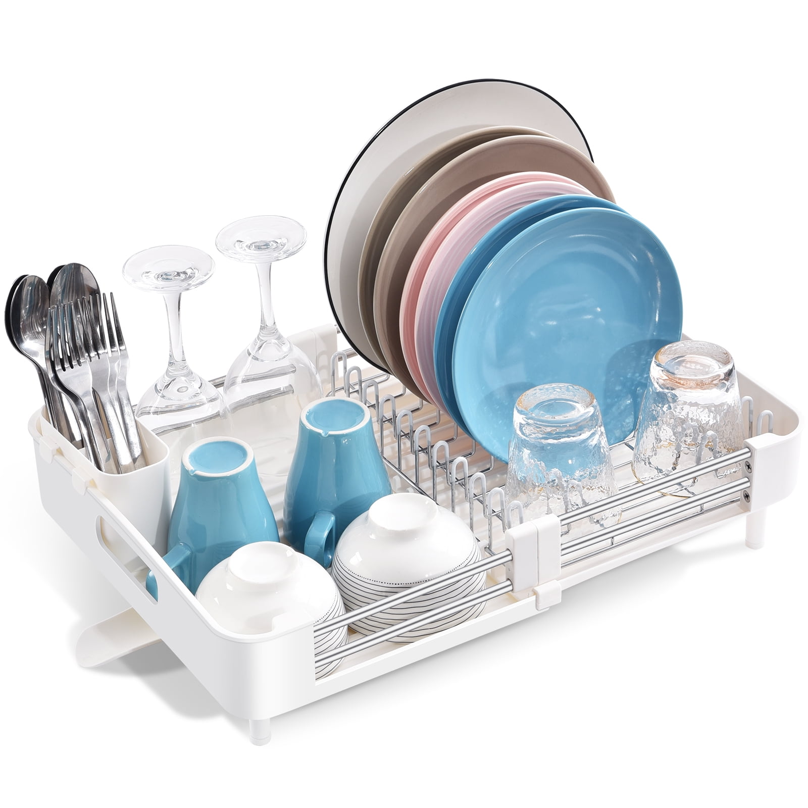 Dropship Expandable Dish Drying Rack Adjustable Dual-Part Dish Drainer With  Detachable Utensil Holder to Sell Online at a Lower Price
