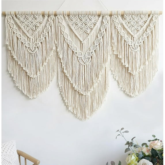 Macrame Wall Hanging Large- Boho Wall Decor- large wall art- Wall Decor Living Room- Macrame Tapestry Boho Decor for Bedroom (Beige-H)