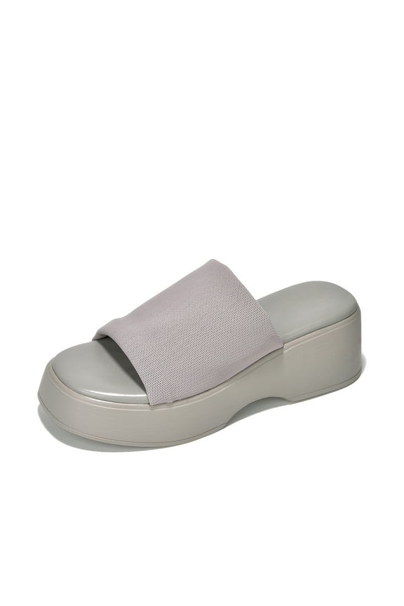 Platform Sandals Women Wedges Slides Chunky Heels Wedge Sandals Fabric Mule Fitted Cloud Lightweight Shoes Slipper +Memory Foam (Grey, 5)