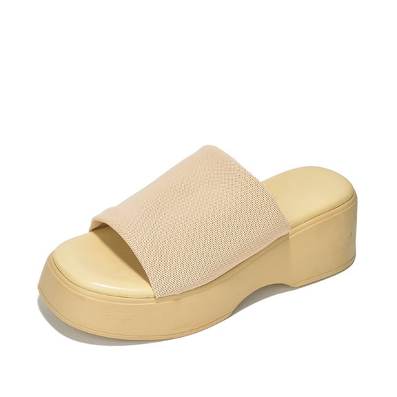 KK PAIR OF KINGS Platform Sandals Women Wedges Slides Chunky Heels Wedge Sandals Fabric Mule Fitted Cloud Lightweight Shoes Slipper  Memory Foam (Nude, 8)