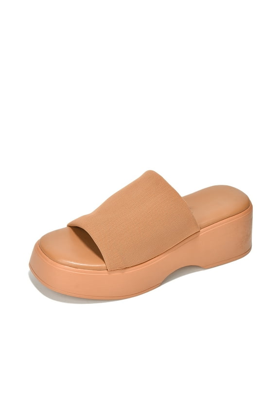 Platform Sandals Women Wedges Slides Chunky Heels Wedge Sandals Fabric Mule Fitted Cloud Lightweight Shoes Slipper +Memory Foam (Taupe, 6)