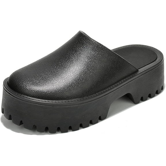 KK PAIR OF KINGS Heights Black Fashion Slip On Non-Slip Mule Clog Platform Sandals (Black, 5)