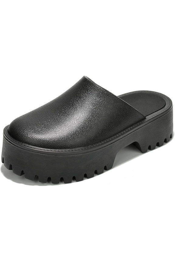Heights Black Fashion Slip On Non-Slip Mule Clog Platform Sandals (Black, 5)