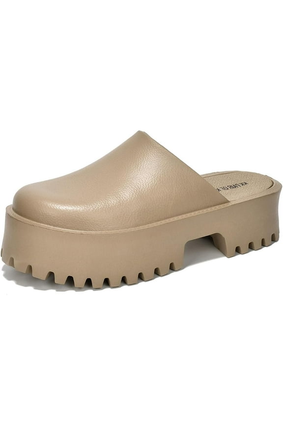 Heights Taupe Fashion Slip On Non-Slip Mule Clog Platform Sandals (Taupe, 9)