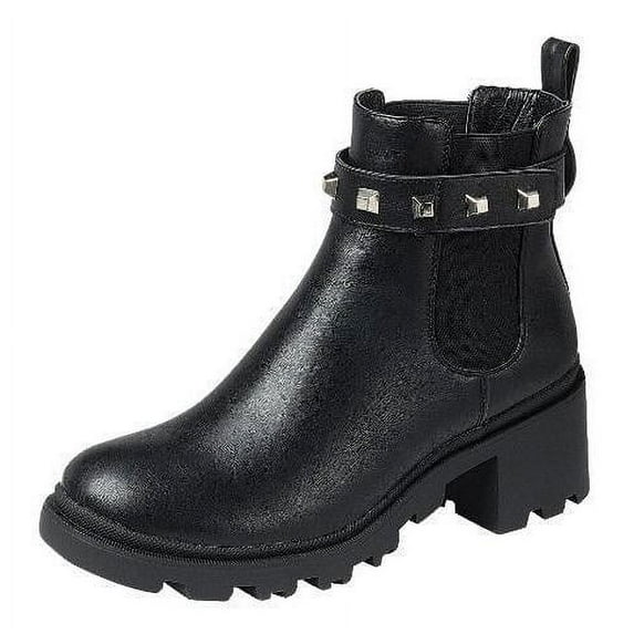KK Pair of Kings Shoes - Women's Chunky Heel Lug Sole Fashion Ankle Boots, Formal Black Booties for Women (Black-02, 9)