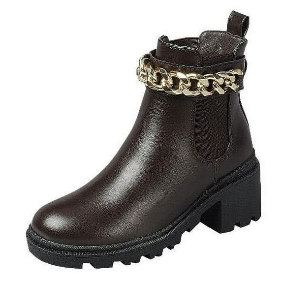 KK Pair of Kings Shoes - Women's Chunky Heel Lug Sole Fashion Ankle Boots, Formal Black Booties for Women (Brown-03, 8.5)