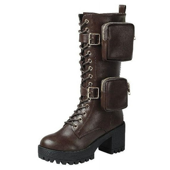 KK Pair of Kings Shoes - Women's Chunky Heel Lug Sole Fashion Ankle Boots, Formal Black Booties for Women (Brown-34, 6.5)