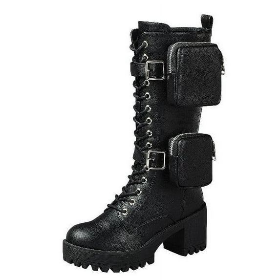 KK Pair of Kings Shoes - Women's Chunky Heel Lug Sole Fashion Ankle Boots, Formal Black Booties for Women (White-34, 8.5)