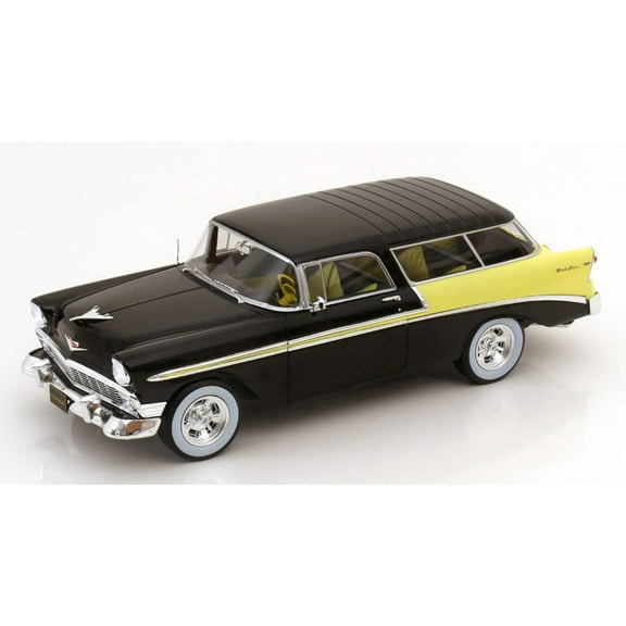 KK Scale 1956 Chevrolet Bel Air Nomad Custom Black and Light Yellow 1:18