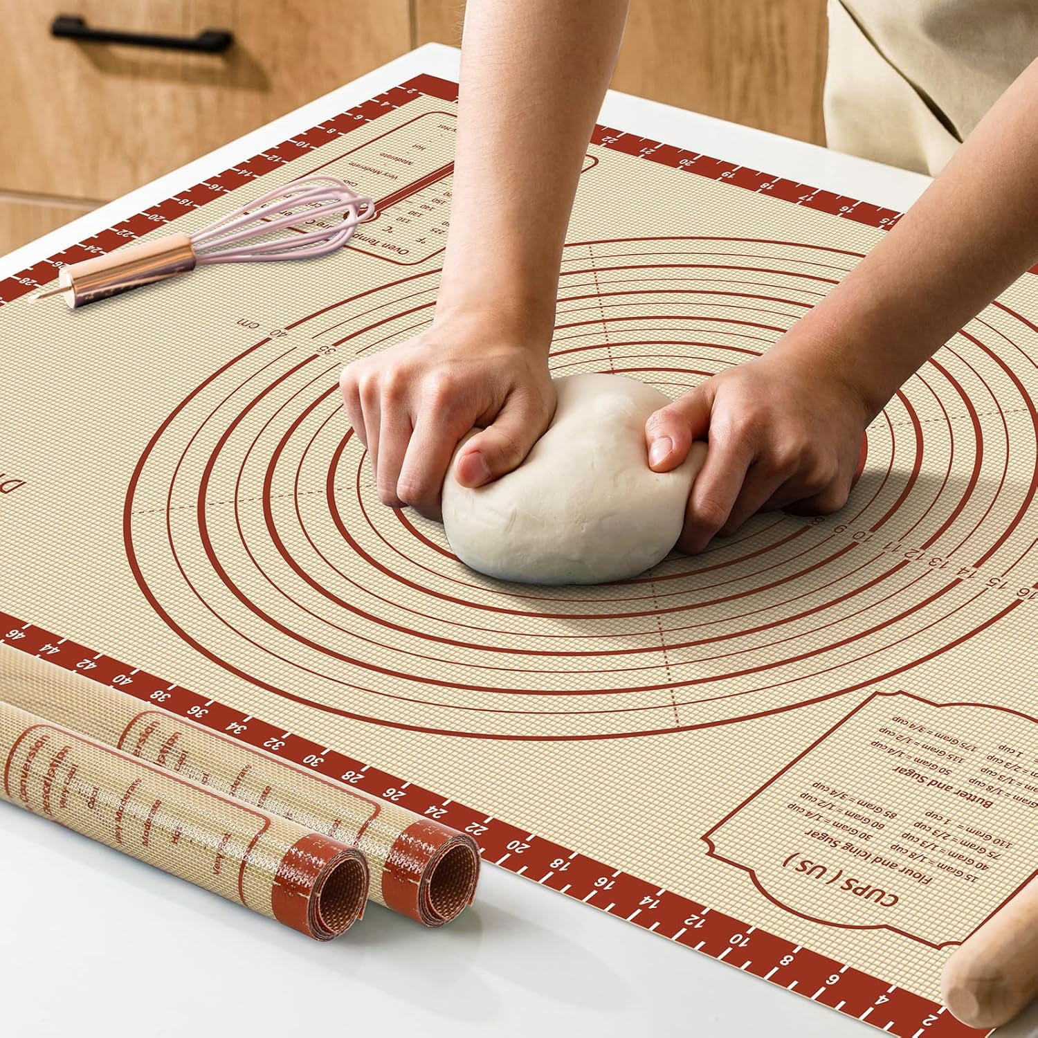 KK Silicone Baking Mat,28"x 20" Extra Thick Large Non Stick Sheet Mat with Measurement Non-slip Dough Rolling Mat,Reusable Food Grade Silicone Counter Mat for Making Cookies,Macarons,Bread and Pastry