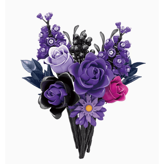 KK20008 Purple Rose Whisper Eternal Flower Bouquet: DIY Building Block Toy, Cross-Border Popular Decor Gift for Girls