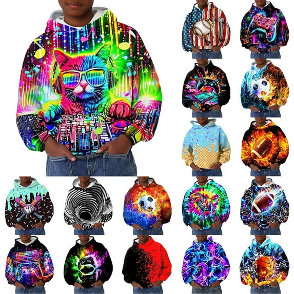 KKBOTIVE 3D Graphic Hoodies for Boys Girls Fashion Novelty Hooded Sweatshirt Casual Sport Pullover Kids Fall Spring Clothes ( Red Size: 7-8 Years )