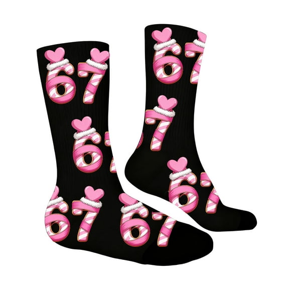 KKBOTIVE 67 Socks Kids 6 7 Valentine's Day Socks - Funny Novelty Crew Socks Soft Present For Boys Girls 7-12 Years Daily Wear, Black One Size