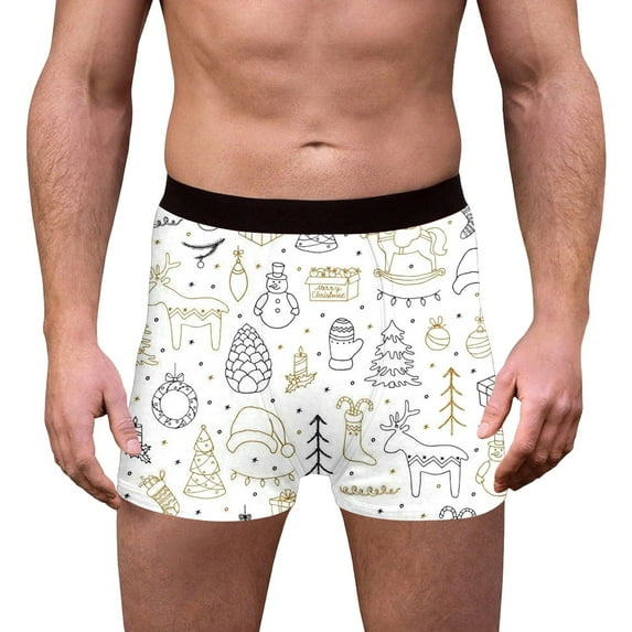 KKBOTIVE Adult Christmas Underpants Funny Santa Festive Boxers Short Xmas Underpant Shorts Santa Lingerie White Size: L
