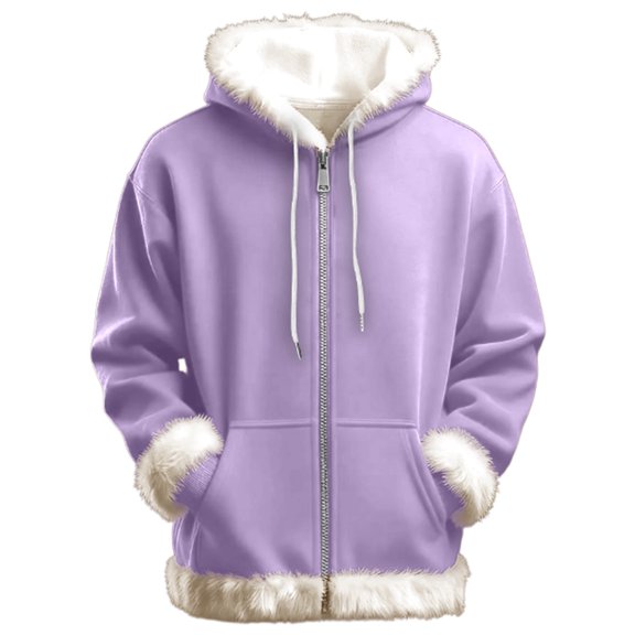 KKBOTIVE Adult Fashion Zipper Hooded Sweatshirt Cozy Pullover Casual Loose Fit Hoodies Long Sleeve Soft Winter Warm Jackets Top For Everyday Wear And Outdoor Activities Purple Size: XXL