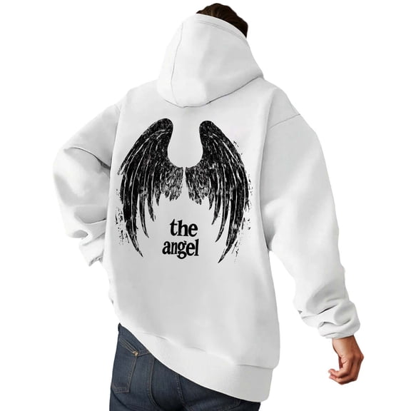 KKBOTIVE Angel Wing Printed Hoodies for Mens Casual Long Sleeve Sweatshirt Warm Cozy Streetwear Men's Fashion White Size: XXXL