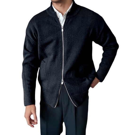 KKBOTIVE Baseball Sweater Men Collared Solid Color Pullovers Winter Warm Dailywear Men's Fashion with Zipper ( Black Size: M )