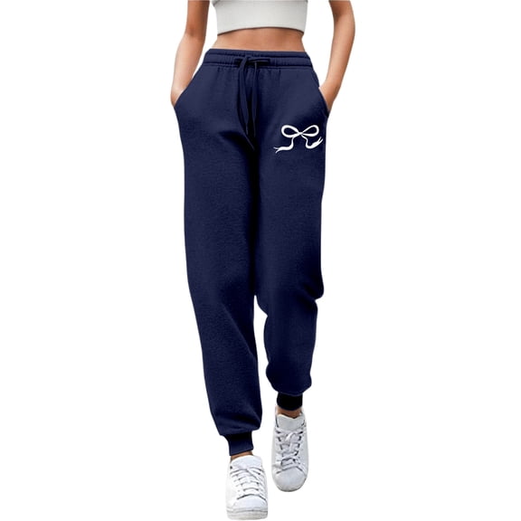 KKBOTIVE Bow Printed Sweatpants for Women Casual Sport Joggers Straight Leg Sweat Pant Women's Fashion Trousers Navy, Size: M