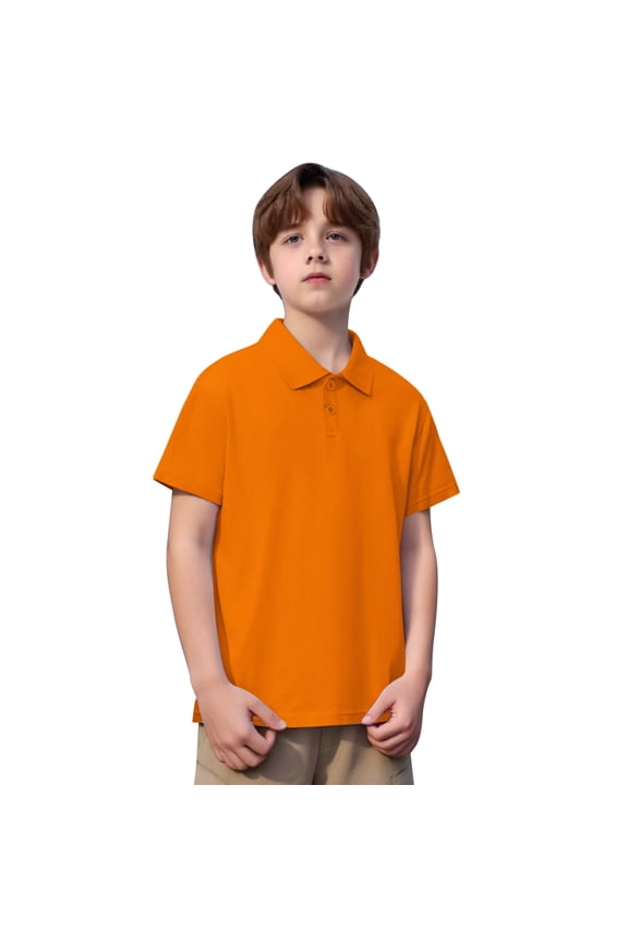 Boy's Short Sleeve Polo Shirt School Uniform Shirt Athletic Tennis Boys Casual Wear for Boys and Girls Orange 4-5 Years