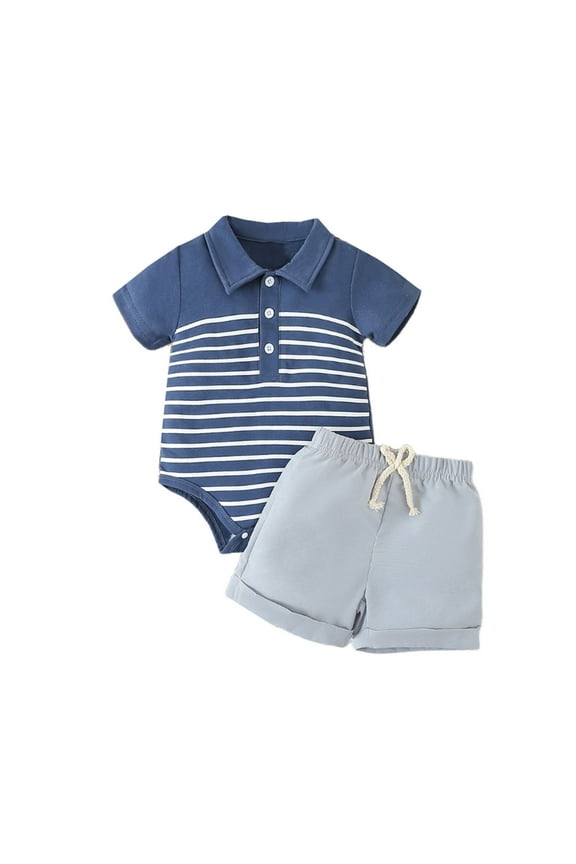 Boys 5t Clothes Sets Color Block Collared Short Sleeve Tops and Shorts Set Kids 2 Piece Summer Outfits Girls, Navy Size: 9-12 Months