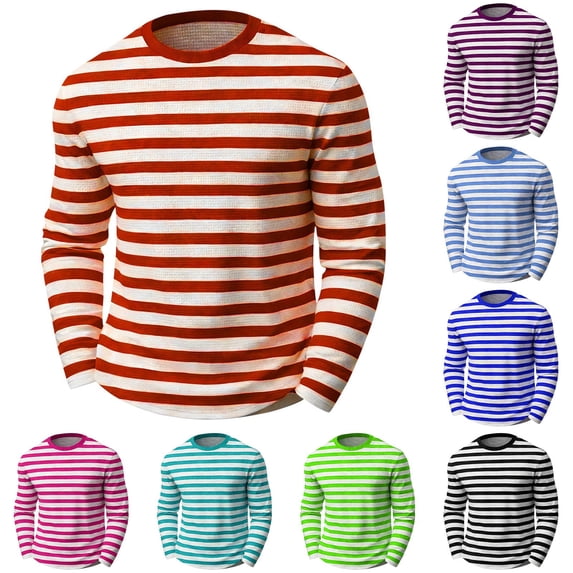 KKBOTIVE Boys Carnival Striped Long Sleeve Shirts Casual Crew Neck Tops for Kids Back to School Daily Wear, Blue Size: 6-7 Years
