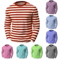 thumbnail image 1 of KKBOTIVE Boys Carnival Striped Long Sleeve Shirts Casual Crew Neck Tops for Kids Back to School Daily Wear, Light Blue Size: 8-9 Years, 1 of 3