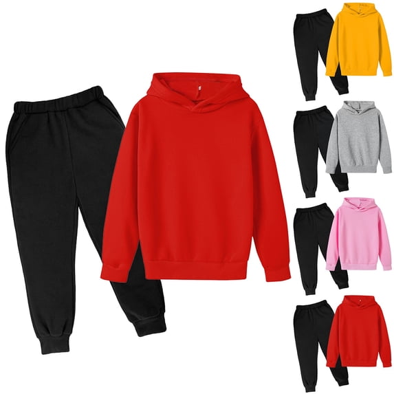 KKBOTIVE Boys Girls Anime Tracksuit Pullover Hoodie Jogging Pants Set 2 Pcs Sweatshirt for Kids Z01 Pink 5-6 Years