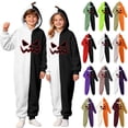 thumbnail image 1 of KKBOTIVE Boys Girls Split‑Color Evil Halloween Matching Hooded Zip‑Up Onesie Cute Soft Fleece for Halloween Party Brick Red 11-12Y, 1 of 3