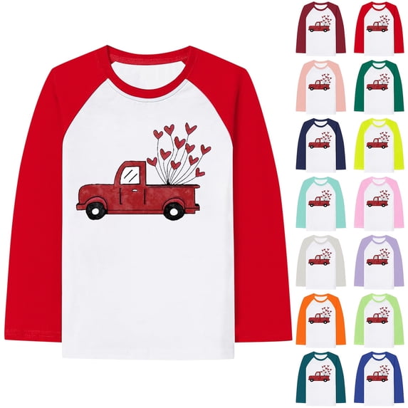 KKBOTIVE Boys Long Sleeve Shirt, Casual Heart Print T Shirt Crew Neck Tops for Kids Back to School Fashion Clothes, Orange Size: 9-10 Years