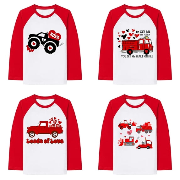 KKBOTIVE Boys Long Sleeve Sweatshirt, Casual Car Print Shirt Crew Neck Valentine's Day Tops for Kids Festive T Shirt Fashion Clothes ( Red5 Size: 13-14 Years )