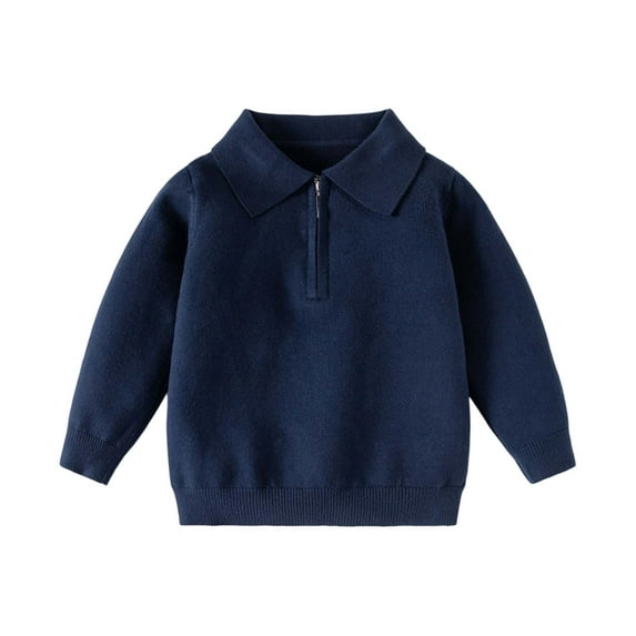 KKBOTIVE Boys Quarter Zip Long Sleeve Shirt Casual Solid Color Sweatshirt Lapel Cozy Top for Kids Toddler Fall Spring Clothes ( Navy Size: 2-3 Years )