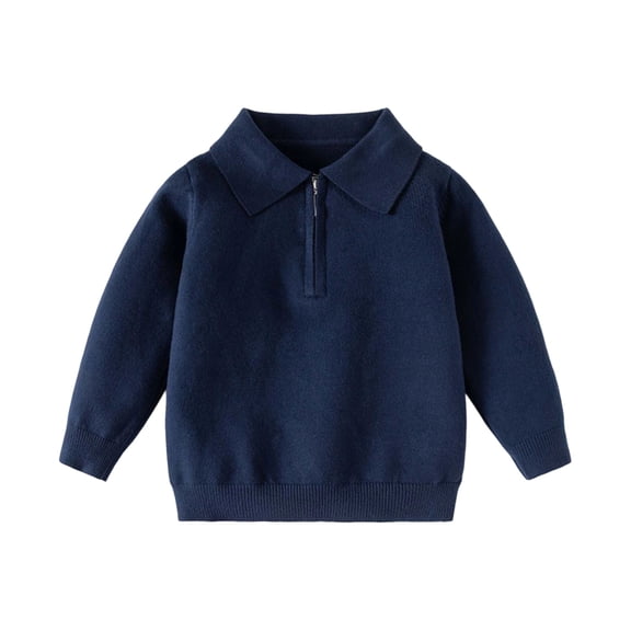 KKBOTIVE Boys Quarter Zip Long Sleeve Shirt Casual Solid Color Sweatshirt Lapel Cozy Top for Kids Toddler Fall Spring Clothes ( Navy Size: 2-3 Years )