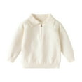 thumbnail image 1 of KKBOTIVE Boys Quarter Zip Long Sleeve Shirt Casual Solid Color Sweatshirt Lapel Cozy Top for Kids Toddler Fall Spring Clothes ( White Size: 3-4 Years ), 1 of 7