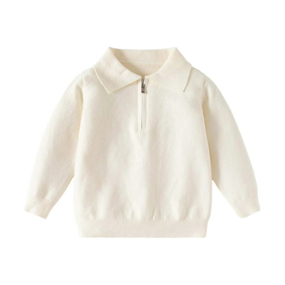 KKBOTIVE Boys Quarter Zip Long Sleeve Shirt Casual Solid Color Sweatshirt Lapel Cozy Top for Kids Toddler Fall Spring Clothes ( White Size: 3-4 Years )