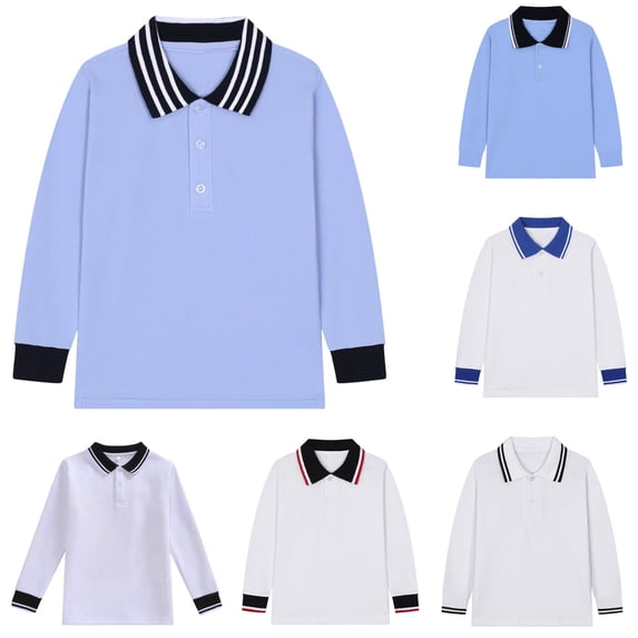 KKBOTIVE Boys School Uniform Polo Shirt Long Sleeve Tops Quick Drying Activewear Casual Tops Cute Winter Clothes Z01 Navy 6-7 Years