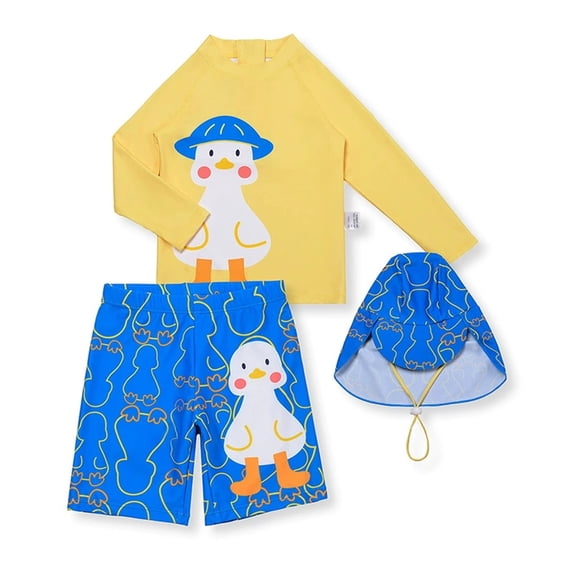 KKBOTIVE Boys Sun Long Sleeve Rash Guard And Swim Trunks Two Piece Set for Youth Swimming Outfit ( Yellow Size: 12-13 Years )