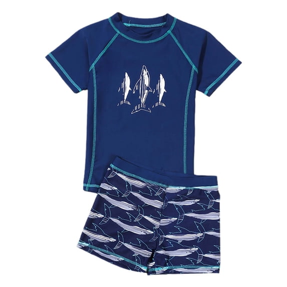 KKBOTIVE Boys Sun Swim Set Two-Piece Outfit for Toddlers And Youth Blocking Rash Guard with Trunks ( Navy Size: XXXL )