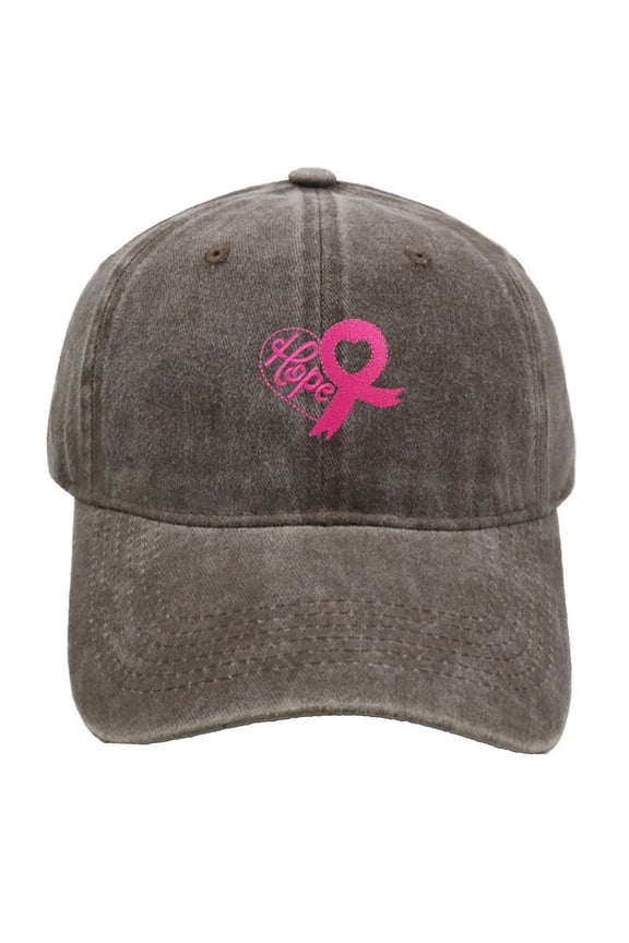 Cancer Awareness Hat for Women, Adjustable Cotton Pink Ribbon Boxing Embroidered Baseball Cap Coffee One Size
