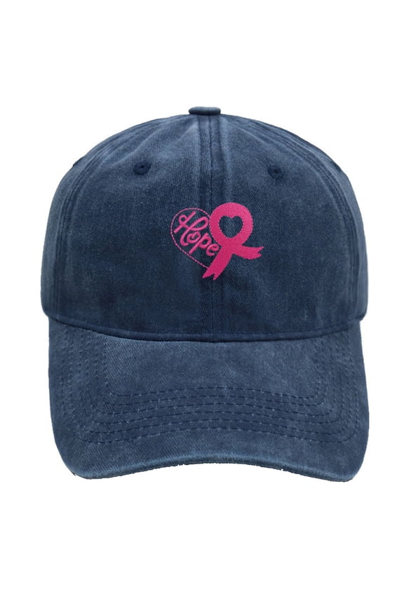 Cancer Awareness Hat for Women, Adjustable Cotton Pink Ribbon Boxing Embroidered Baseball Cap Navy One Size