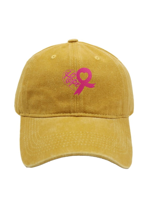 Cancer Awareness Hat for Women, Adjustable Cotton Pink Ribbon Boxing Embroidered Baseball Cap Yellow One Size