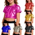 thumbnail image 1 of KKBOTIVE Carnival Short Sleeve T Shirt for Girls, Fashion Shiny Dance Tops Stage Performance Party Tees Kids Clothes, Blue Size: 17-18 Years, 1 of 5