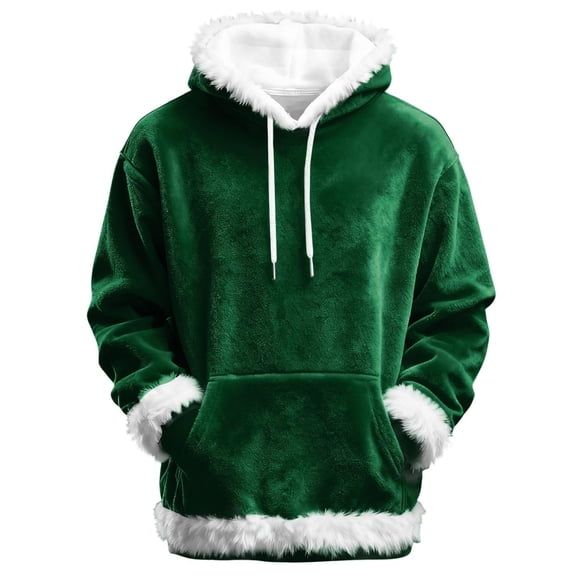 KKBOTIVE Christmas Flannel Hoodie Men Women Xmas Solid Sweatshirts Unisex Long Sleeve Pullover Tops with Pocket 2025 Dark Green Size: XXXXL