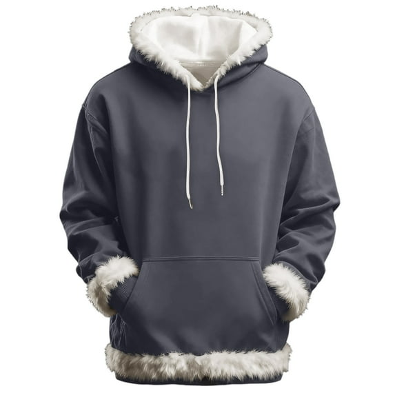 KKBOTIVE Christmas Hoodie Men Women Xmas Solid Fuzzy Trim Sweatshirts Unisex Long Sleeve Pullover Tops Warm Outerwear 2025 Grey Size: XS