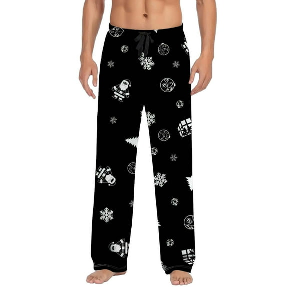 KKBOTIVE Christmas Pajama Pants for Men Soft Elastic High Waisted Casual Pant Loose Fit Comfy Funny Xmas Printed PJs Bottoms, Black, Size M